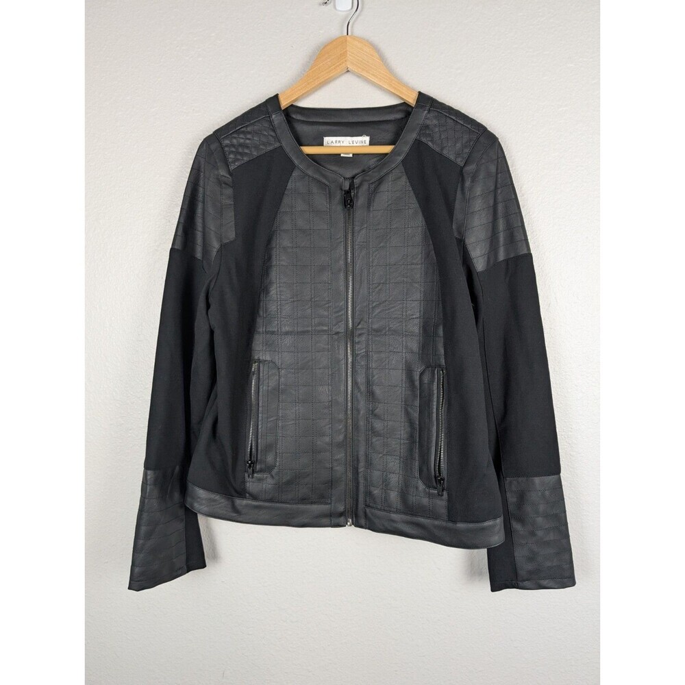 Larry Levine Black Quilted Faux Leather Zip Jacket